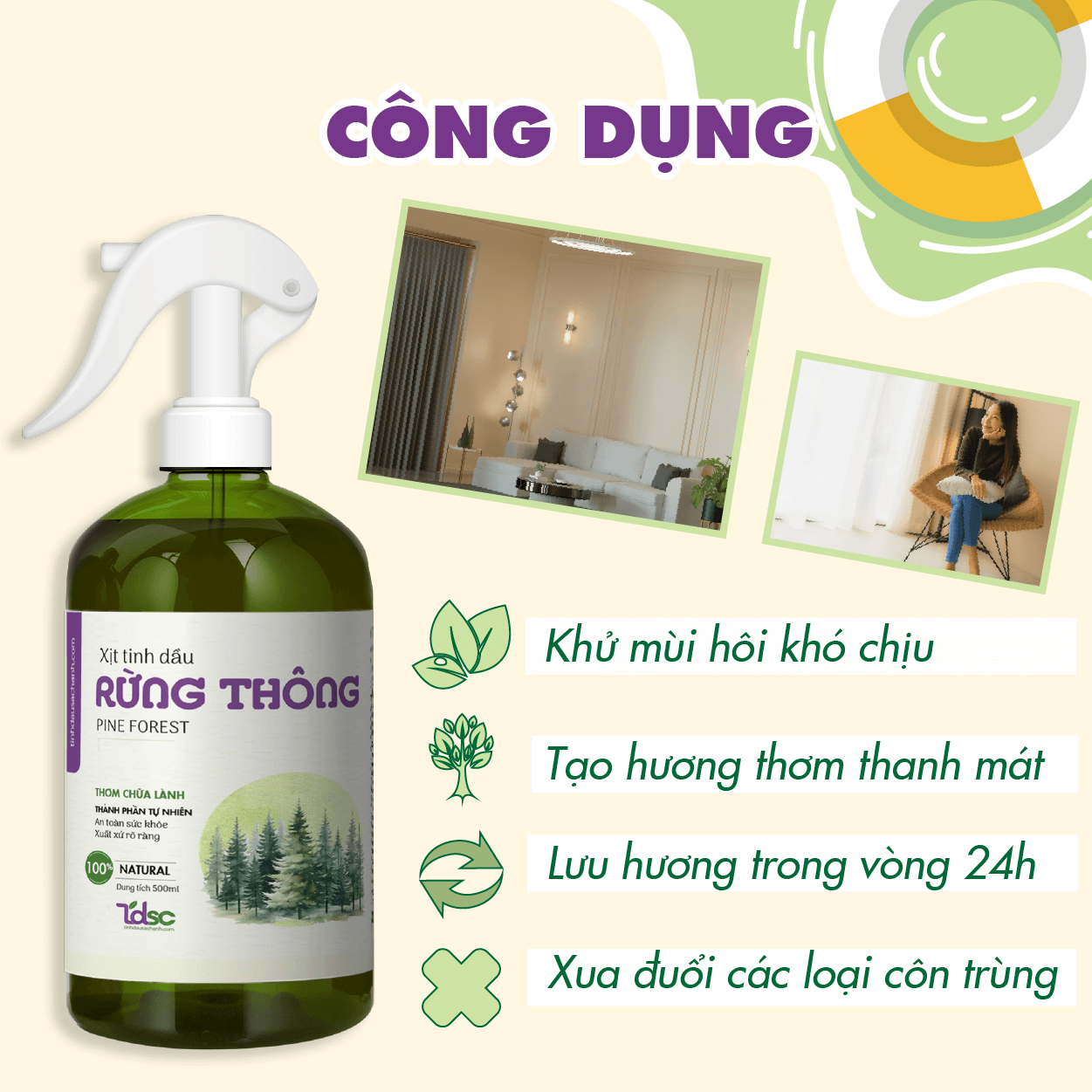 cong-dung Công dụng của Xịt Phòng Tinh Dầu Rừng Thông
