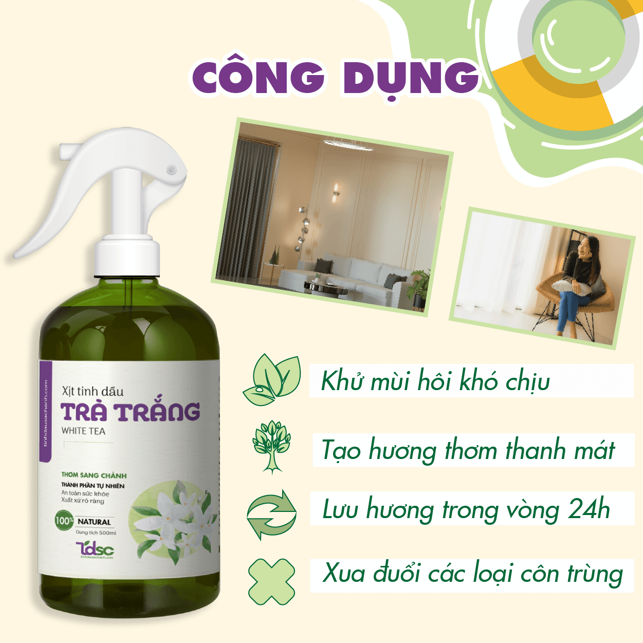 cong-dung Công dụng của Xịt Phòng Tinh Dầu Trà Trắng