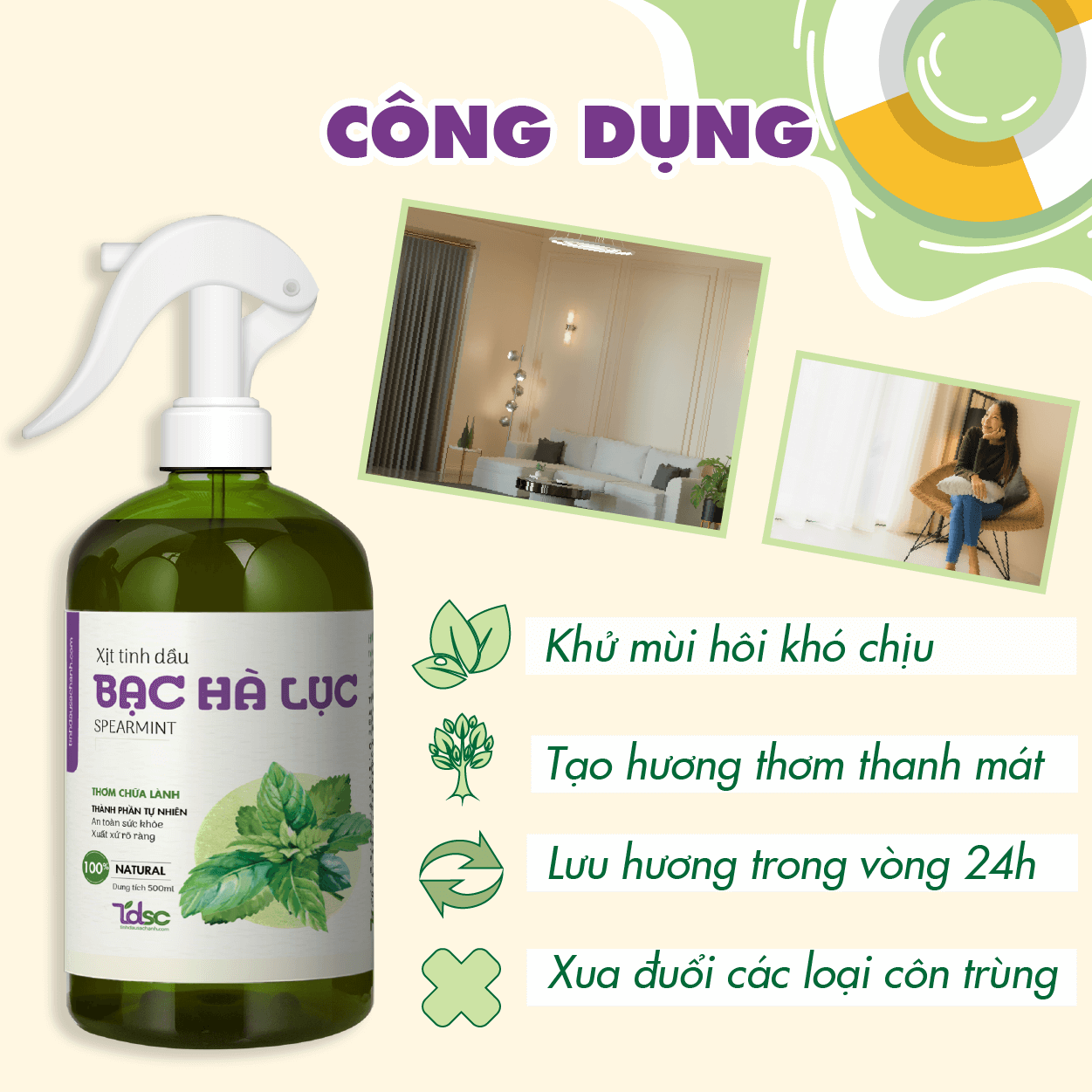 cong-dung Công dụng vượt trội của Xịt phòng tinh dầu Bạc Hà Lục.