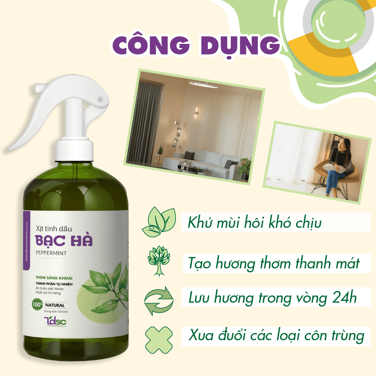 cong-dung Công dụng vượt trội của Xịt phòng tinh dầu Bạc Hà