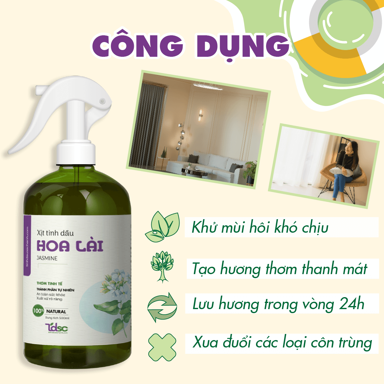 cong-dung Công dụng của Xịt thơm phòng tinh dầu Hoa Lài