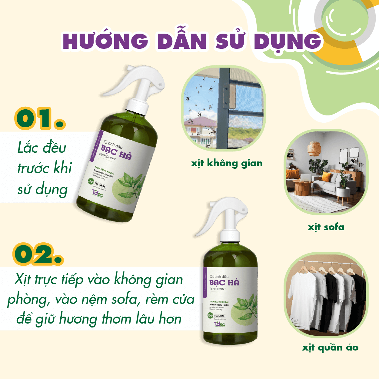 huong-dan-su-dung Hướng dẫn sử dụng Xịt phòng tinh dầu Bạc Hà.
