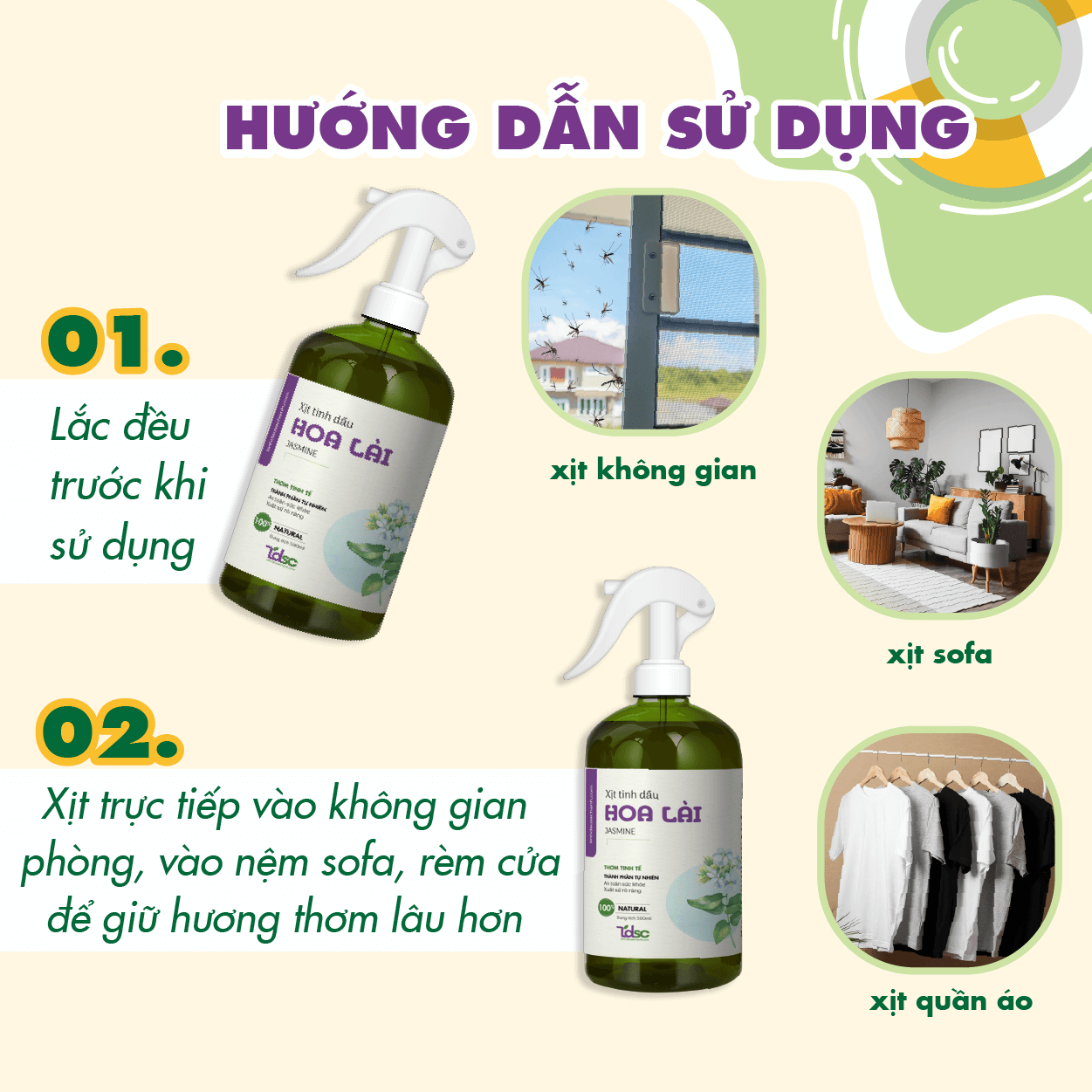 huong-dan-su-dung Hướng dẫn sử dụng Xịt thơm phòng tinh dầu Hoa Lài